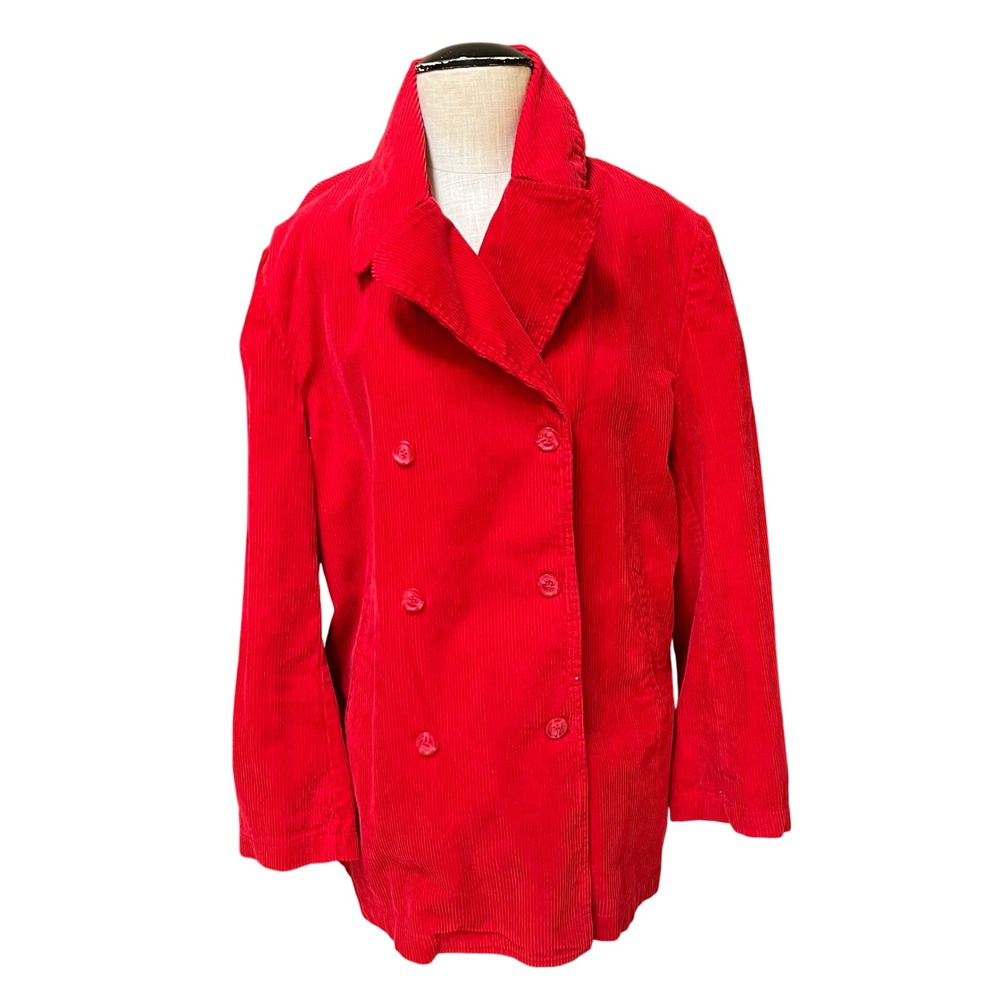 Soho Compagnie Womens Red Corduroy Double Breasted Corduroy Blazer Large Cotton